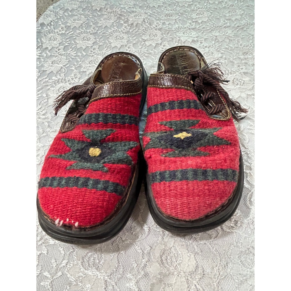 Born Red Wool Southwestern Leather Mules Clogs 9 Tribal Aztec Boho Rustic Fall - Picture 2 of 11